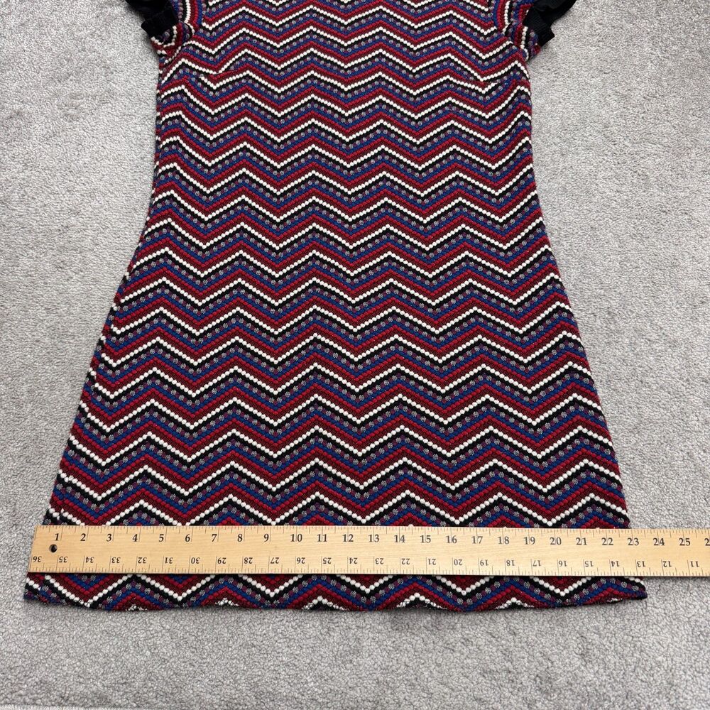 Zara Woman Chevron Geometric Knitted Midi Shift Dress XL Textured Crew Neck Zip - Picture 8 of 13